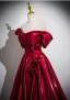 Chic / Beautiful Burgundy Sweep Train Prom Dresses 2025 Ball Gown Off-The-Shoulder Short Sleeve Backless Formal Dresses