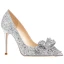 Charmig Silver Rhinestone Paljetter Rosett Brudskor 2023 Läder 10 cm Stilettklackar Spetsiga Bröllop Pumps Högklackade