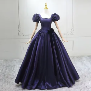 Élégant Violet Robe De Bal 2025 Robe Boule Encolure Carrée Gonflée Manches Courtes Dos Nu Longue Promo Robe De Ceremonie