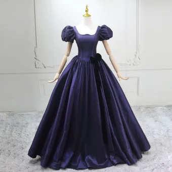 Elegante Violett Ballkleider 2025 Ballkleid Eckiger Ausschnitt Geschwollenes Kurze Ärmel Rückenfreies Lange Ball Festliche Kleider