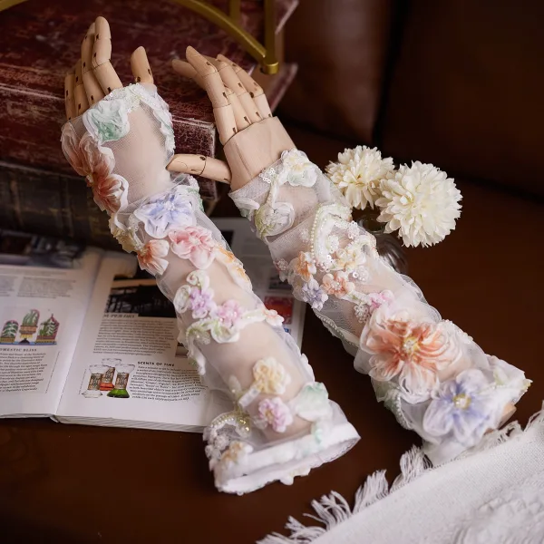 Luxe Handgemaakt Multi-Kleuren Appliques Kralen Pailletten Huwelijk Bruidshandschoenen 2026 Tule