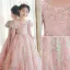 Chic / Belle Rougissant Rose Anniversaire En Dentelle Paillettes Robe Ceremonie Fille 2022 Princesse Encolure Carrée Gonflée Manches Courtes Dos Nu Longue Robe Ceremonie Fille