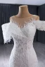Luxury / Gorgeous White Handmade  Beading Rhinestone Lace Flower Cascading Ruffles Wedding Dresses 2024 Trumpet / Mermaid Scoop Neck Short Sleeve Court Train Wedding