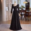 Modest / Simple Black Rhinestone Lace Winter Prom Dresses 2024 A-Line / Princess Square Neckline Long Sleeve Backless Floor-Length / Long Prom Formal Dresses