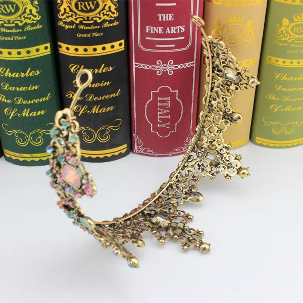 Vintage Multi-Kleuren Rhinestone Bronzen Legering Tiara Bruids Haaraccessoires 2023 Huwelijk