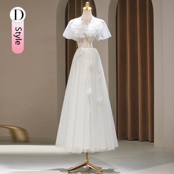 Modest / Simple White Appliques Bridesmaid Dresses 2024 A-Line / Princess Short Sleeve Backless Floor-Length / Long