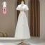 Modest / Simple White Appliques Bridesmaid Dresses 2024 A-Line / Princess Short Sleeve Backless Floor-Length / Long