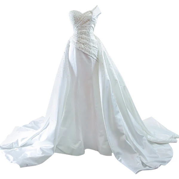 Haut de Gamme Ivoire Trompette / Sirène Corset Robe De Mariée 2023 Bustier Perlage Perle Paillettes Sans Manches Dos Nu Tribunal Train Mariage