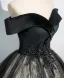 Elegant Black Appliques Sequins Prom Dresses 2025 Ball Gown Off-The-Shoulder Sleeveless Backless Floor-Length / Long Prom Formal Dresses