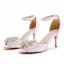 Charmant Weiß Strass Schleife Ball Sandalen Damen 2023 Knöchelriemen 7 cm Stilettos Peeptoes Sandaletten Hochhackige