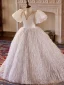 Chic / Beautiful White Pearl Tassel Birthday Flower Girl Dresses 2024 Ball Gown V-Neck Puffy Short Sleeve Backless Floor-Length / Long