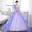 Elegant Lavender Pearl Lace Flower Appliques Cascading Ruffles Prom Dresses 2024 Ball Gown One-Shoulder Short Sleeve Backless Sweep Train Prom Formal Dresses
