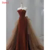 Charming Coffee Beading Sequins Evening Dresses 2022 A-Line / Princess Spaghetti Straps Sleeveless Backless Bow Floor-Length / Long Prom Formal Dresses