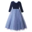 Vintage / Retro Sky Blue Suede Flower Girl Dresses 2022 Ball Gown Scoop Neck Sequins Long Sleeve Floor-Length / Long Prom Flower Girl Dresses
