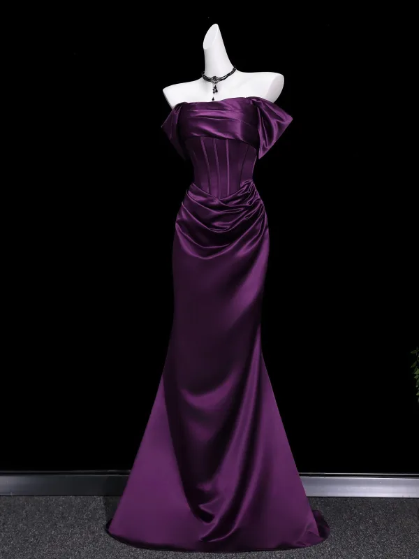 Vintage / Retro Purple Evening Dresses 2026 Trumpet / Mermaid Off-The-Shoulder Short Sleeve Backless Floor-Length / Long Evening Party Formal Dresses
