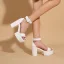 Fashion White Summer Evening Party Patent Leather Womens Sandals 2022 Ankle Strap 10 cm Thick Heels Open / Peep Toe Sandals High Heels
