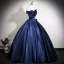 Vintage / Retro Navy Blue Prom Dresses 2025 Ball Gown Off-The-Shoulder Sleeveless Backless Floor-Length / Long Formal Dresses