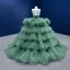 Haut de Gamme Vert Cendré Volants en Cascade Volants Robe De Bal 2022 Robe Boule Bretelles Spaghetti Sans Manches Dos Nu Longue Robe De Ceremonie