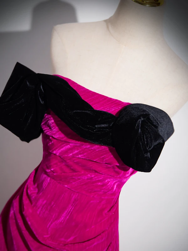 Chic / Beautiful Fuchsia Velvet Prom Dresses 2024 Trumpet / Mermaid Strapless Sleeveless Backless Floor-Length / Long Prom Formal Dresses