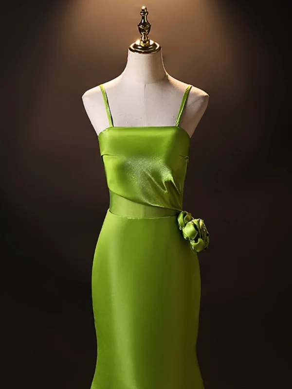 Fashion Green Evening Dresses 2024 Trumpet / Mermaid Spaghetti Straps Sleeveless Backless Floor-Length / Long Prom Formal Dresses