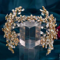 Charmig Guld Rhinestone Bröllop Brud Huvudbonad 2023 Legering