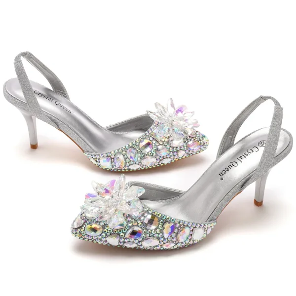 Bling Bling Gold Abend Strass Sandalen Damen Hochhackige 2023 7 cm Stilettos Spitzschuh Sandaletten