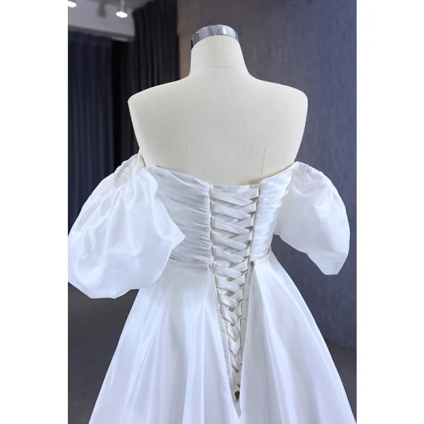 Sexy High-end White Evening Dresses 2023 A-Line / Princess Off-The-Shoulder Short Sleeve Rhinestone Bow Backless Court Train Evening Party Formal Dresses