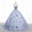 Chic / Beautiful Sky Blue Appliques Prom Dresses 2022 Ball Gown Strapless Long Sleeve Backless Floor-Length / Long Prom Formal Dresses
