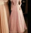 Chic / Belle Rougissant Rose Perlage Paillettes Robe De Soirée 2023 Princesse Encolure Dégagée Gland Sans Manches Longue Soirée Robe De Ceremonie