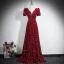 Éclatant Bordeaux Paillettes Robe De Soirée 2026 Princesse V-Cou Manches Courtes Dos Nu Longue