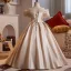 Elegant Champagne Pearl Flower Birthday Flower Girl Dresses 2025 Ball Gown Scoop Neck Short Sleeve Backless Floor-Length / Long