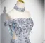 Glitzernden Himmelblau Perlenstickerei Pailletten Ballkleider 2025 A Linie Off Shoulder Kurze Ärmel Rückenfreies Lange Ball Festliche Kleider