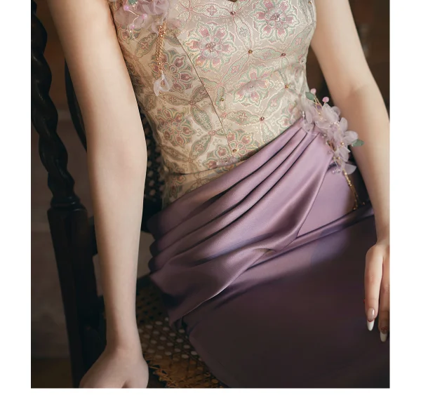 Amazing / Unique Lavender Appliques Printing Evening Dresses 2025 Trumpet / Mermaid Strapless Sleeveless Backless Sweep Train Evening Party Formal Dresses