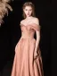 Elegant Nude Satin Prom Dresses 2025 A-Line / Princess Off-The-Shoulder Sleeveless Backless Floor-Length / Long Prom Formal Dresses