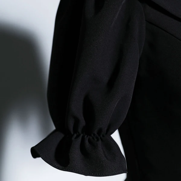 Chic / Belle Noire Robe De Soirée 2023 Princesse V-Cou Manches Courtes Longue Soirée Robe De Ceremonie
