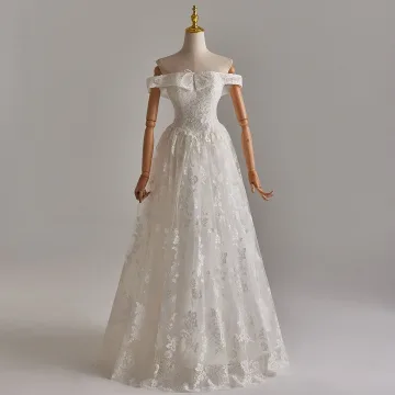Simple Blanche En Dentelle Fleur Robe De Mariée 2025 Princesse De L Épaule Sans Manches Dos Nu Longue