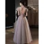 Chic / Beautiful Dusky Pink Prom Dresses 2022 A-Line / Princess V-Neck Beading Short Sleeve Backless Floor-Length / Long Prom Formal Dresses