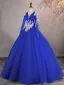 Vintage / Retro Royal Blue Beading Pearl Rhinestone Prom Dresses 2025 Ball Gown V-Neck Sleeveless Backless Floor-Length / Long Formal Dresses