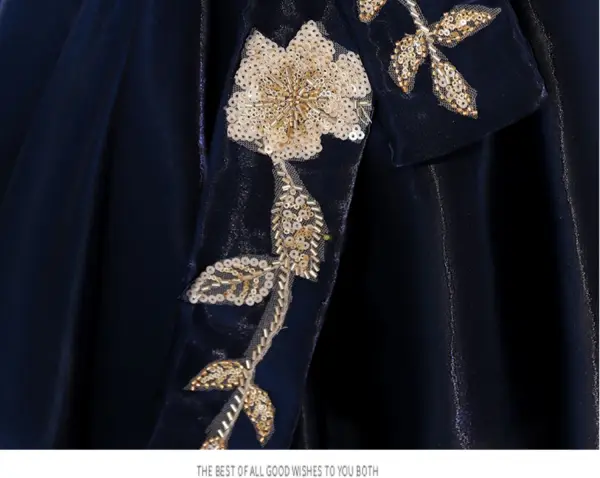 Chic / Beautiful Navy Blue Beading Sequins Birthday Flower Girl Dresses 2023 Ball Gown Scoop Neck Puffy Short Sleeve Backless Floor-Length / Long Flower Girl Dresses