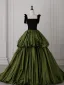 Chic / Belle Vert Foncé Volants en Cascade Fendue devant Robe De Bal 2026 Robe Boule Bretelles Spaghetti Sans Manches Dos Nu Train De Balayage Robe De Ceremonie