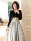 Elegant Black Evening Dresses 2023 A-Line / Princess V-Neck Long Sleeve Floor-Length / Long Prom Formal Dresses