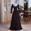 Modest / Simple Black Rhinestone Lace Winter Prom Dresses 2024 A-Line / Princess Square Neckline Long Sleeve Backless Floor-Length / Long Prom Formal Dresses