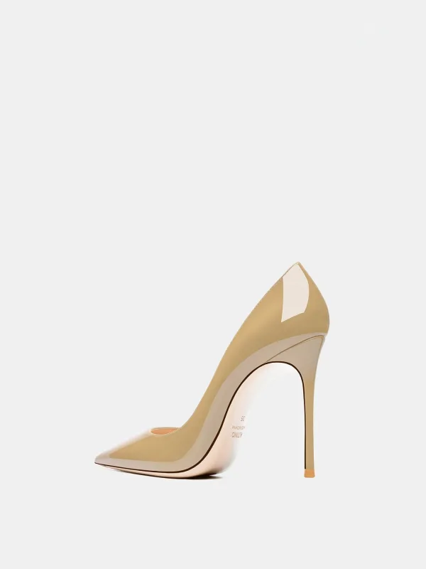 Schöne Khaki Büro OL Lackleder Spitzschuh Pumps 2026 Leder 10 cm Stilettos Hochhackige