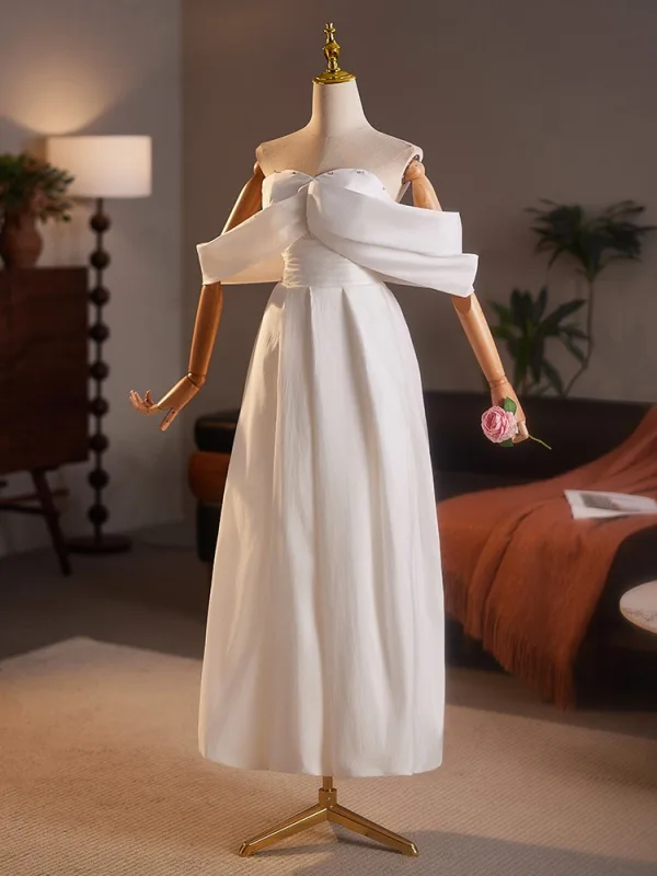 Chic / Beautiful White Engagement Prom Dresses 2025 A-Line / Princess Off-The-Shoulder Sleeveless Backless Floor-Length / Long Prom Formal Dresses Chic / Beautiful White Engagement Prom Dresses 2025 A-Line / Princess Off-The-Shoulder Sleeveless Backless Floor-Length / Long Prom Formal Dresses