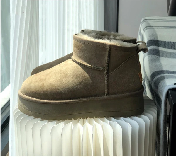 Keep Warm Brown Suede Street Wear Snow Boots 2024 Leather Round Toe Womens Boots