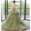 Fashion Charming Sage Green Prom Dresses 2022 Ball Gown Spaghetti Straps Sleeveless Backless Cascading Ruffles Chapel Train Formal Dresses