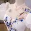 Chinese style Ivory Lace Flower Appliques Cheongsam Evening Dresses Prom Dresses 2023 A-Line / Princess High Neck Puffy Short Sleeve Floor-Length / Long Evening Party Prom