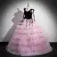 Fashion Blushing Pink Appliques Cascading Ruffles Prom Dresses Ball Gown 2024 Spaghetti Straps Bow Sleeveless Floor-Length / Long Prom Formal Dresses