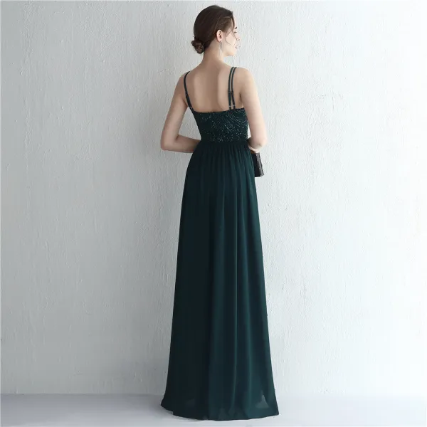 Sexy Burgundy Sequins Evening Dresses 2024 Trumpet / Mermaid Spaghetti Straps Sleeveless Backless Floor-Length / Long Evening Party Formal Dresses