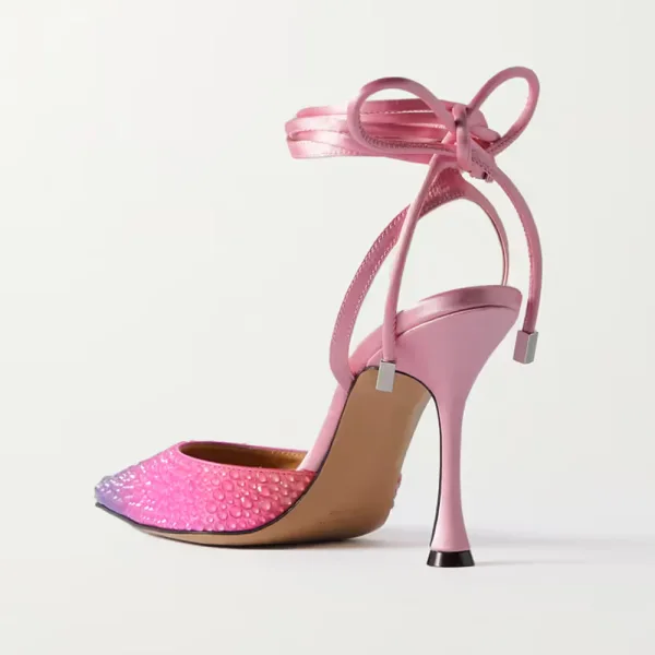 Sexy Pearl Pink Evening Party Womens Sandals 2023 Ankle Strap Bow 8 cm Stiletto Heels Pointed Toe Sandals High Heels